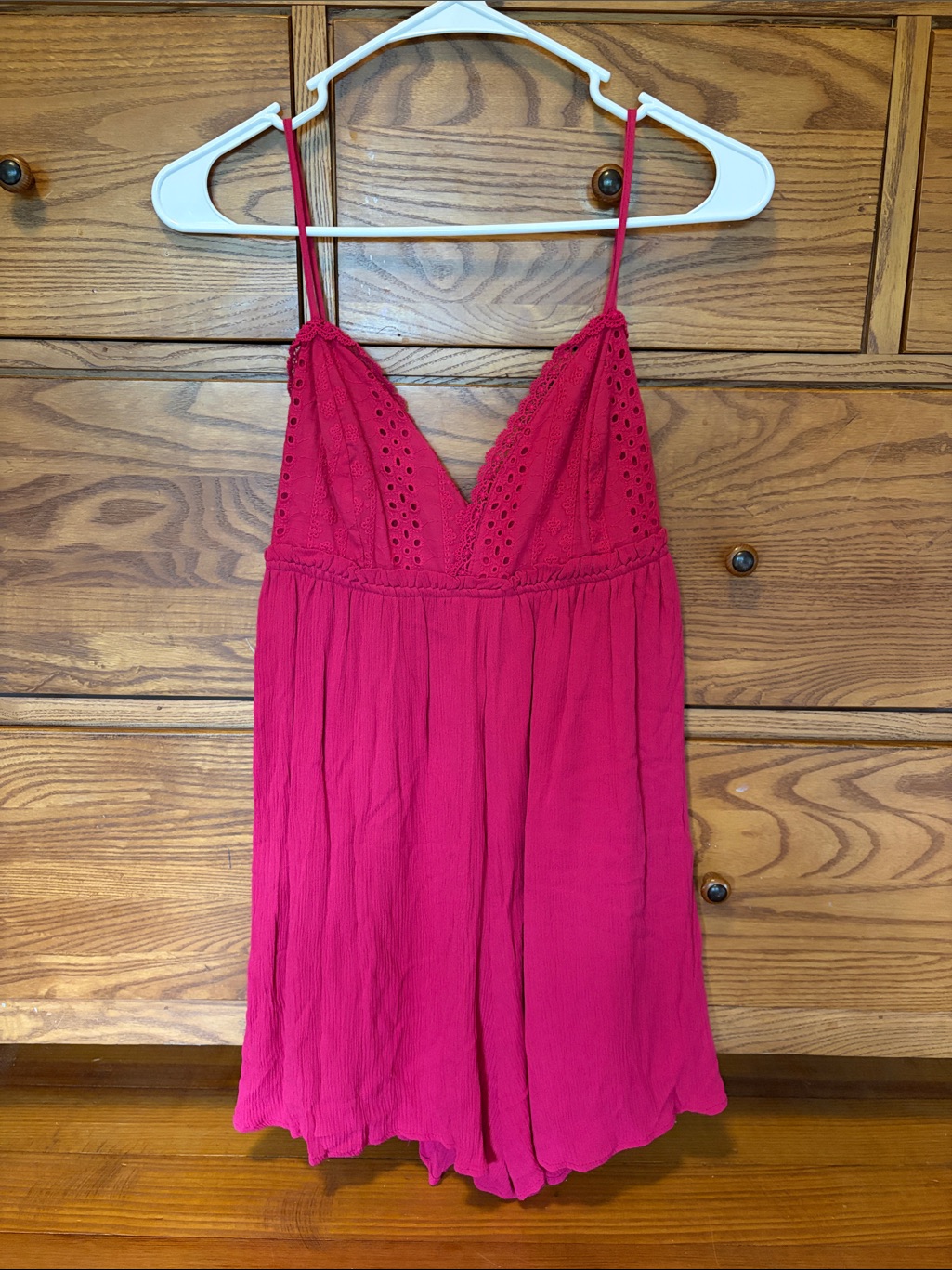 Women's Fuchsia Eyelet Lace Romper